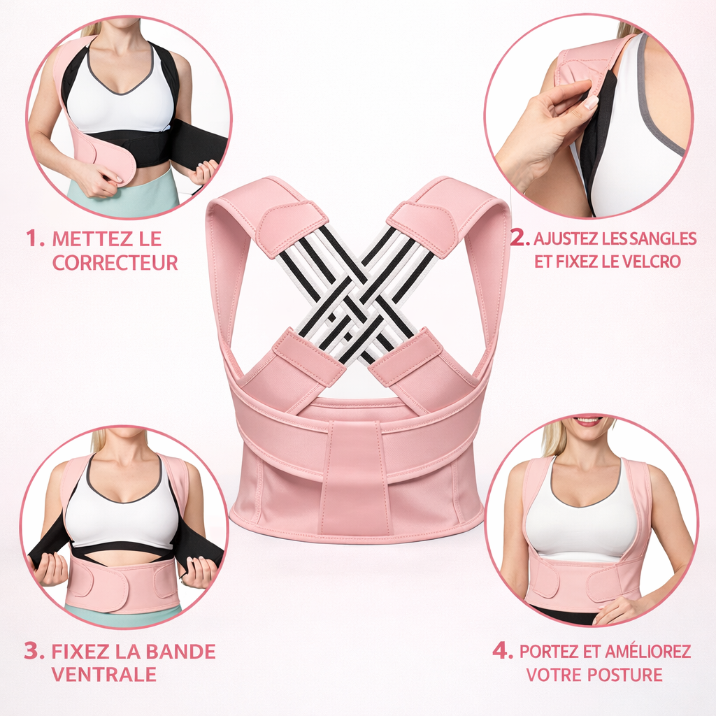 Correcteur de Posture Dorsale à thérapie Magnétique - Ajustable pour femmes